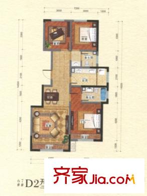 秦郡二期戶型圖 3室2廳2衛(wèi)1廚