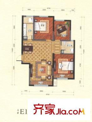 秦郡二期戶型圖 3室2廳1衛(wèi)1廚