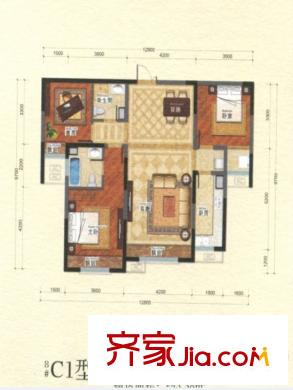 秦郡二期戶型圖 3室2廳2衛(wèi)1廚