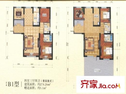 秦郡二期戶型圖 4室3廳4衛(wèi)1廚