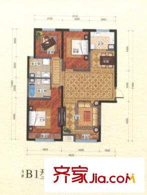 秦郡二期戶型圖 3室2廳2衛(wèi)1廚