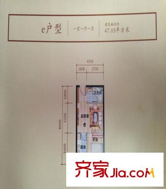 天和新城市廣場E戶型一室一廳一衛(wèi)47.03平 1室1廳1衛(wèi)