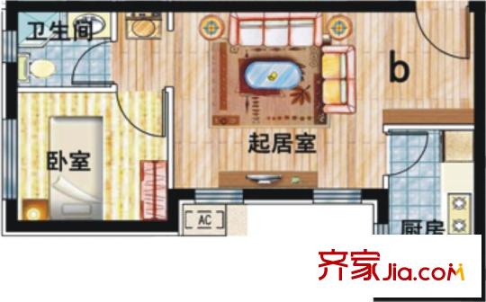天和新城市廣場b戶型一室一廳一廚一衛(wèi)48.03平 1室1廳1衛(wèi)1廚