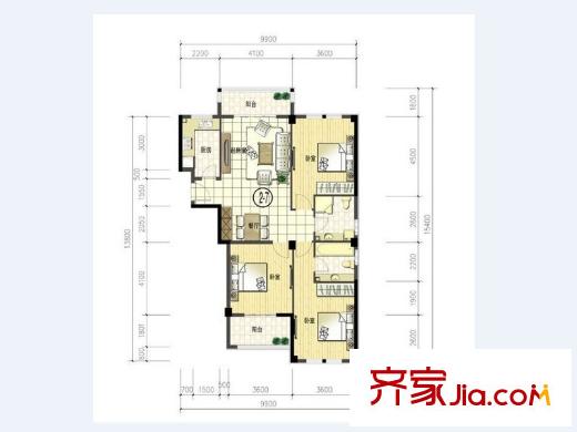 新大地御景3室2廳2衛(wèi)1廚131.18平 3室2廳2衛(wèi)1廚