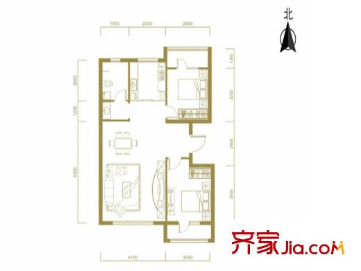 天寧西街名門M戶型2室2廳1衛(wèi)92.17平 2室2廳1衛(wèi)
