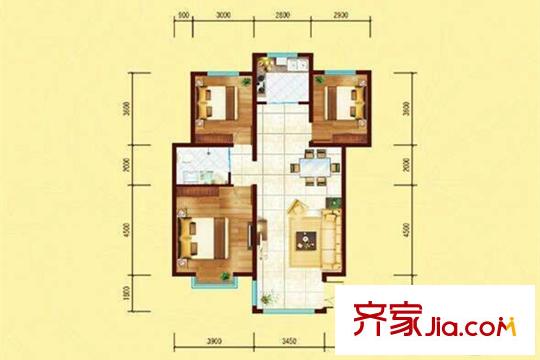 溪語原筑F1三室兩廳一廚一衛(wèi) 116.76平米 3室2廳1衛(wèi)1廚