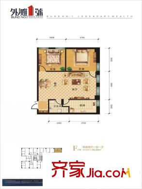 和瑞外灘1號(hào)F戶型2室2廳1廚1衛(wèi)89.84平 2室2廳1衛(wèi)1廚