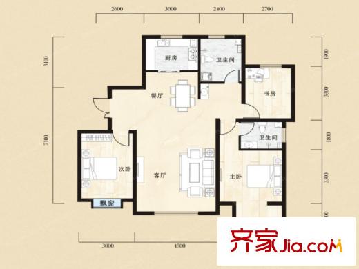 金科紫御府3室2廳1廚1衛(wèi) 3室2廳1衛(wèi)