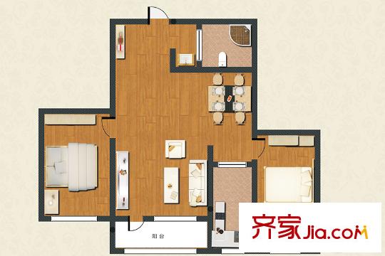 長生?馨和園G戶型兩室兩廳一衛(wèi)一廚106.25 2室2廳1衛(wèi)1廚