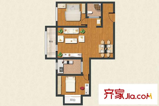長生?馨和園F戶型兩室兩廳一衛(wèi)一廚92.95 2室2廳1衛(wèi)1廚