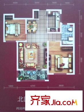 和諧丁香園D戶型兩室兩廳一衛(wèi)一廚90平米 2室2廳1衛(wèi)1廚