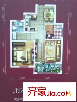 和諧丁香園B1戶型兩室兩廳一衛(wèi)一廚69平米 2室2廳1衛(wèi)1廚