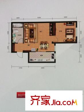 海成天山綠洲B2戶型一室兩廳一衛(wèi)一廚62.86平 1室2廳1衛(wèi)1廚