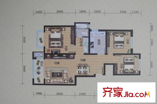 海成天山綠洲C-4戶型三室兩廳一衛(wèi)一廚92平 3室2廳1衛(wèi)1廚