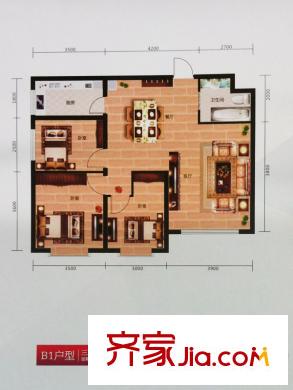 海成天山綠洲B1戶型三室兩廳一衛(wèi)一廚96.49平 3室2廳1衛(wèi)1廚