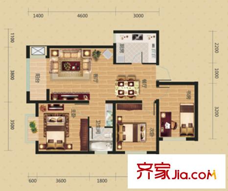 海成天山綠洲D(zhuǎn)-2戶型三室兩廳一衛(wèi)一廚101平 3室2廳1衛(wèi)1廚