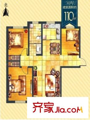環(huán)宇凱旋鎮(zhèn)三室兩廳一廚一衛(wèi)110平 3室2廳1衛(wèi)1廚