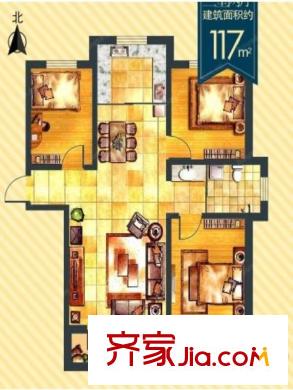 環(huán)宇凱旋鎮(zhèn)三室兩廳一廚一衛(wèi)117平 3室2廳1衛(wèi)1廚