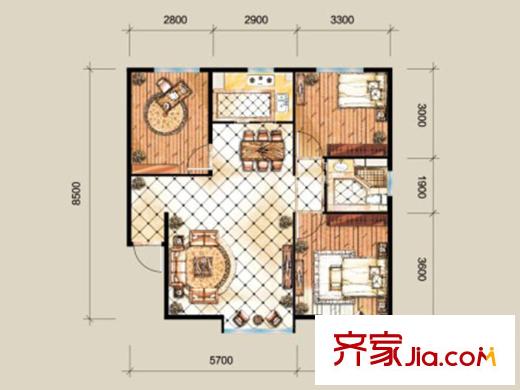 文澤苑三室兩廳一衛(wèi)一廚99平米 3室2廳1衛(wèi)1廚