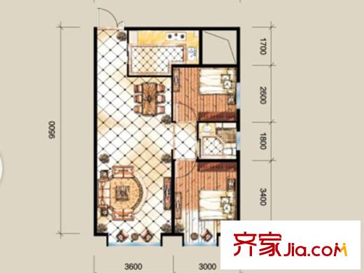 文澤苑兩室兩廳一衛(wèi)一廚80.84平米 2室2廳1衛(wèi)1廚