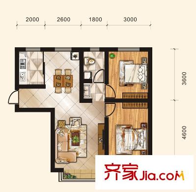 俊發(fā)?百合名苑D戶型2室2廳1廚1衛(wèi)85平米 2室2廳1衛(wèi)1廚