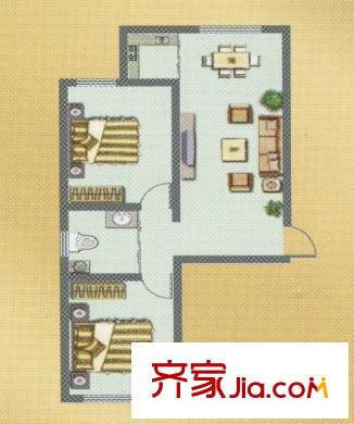 榮和城五期B戶型2室1廳1廚1衛(wèi)76平 2室1廳1衛(wèi)1廚