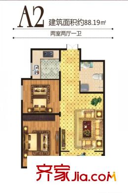 百合世紀城A2戶型兩室兩廳一衛(wèi)88.19平方米 2室2廳1衛(wèi)1廚