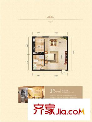 藍(lán)廷花苑J3戶型單身公寓41平方米 1室1廳1衛(wèi)