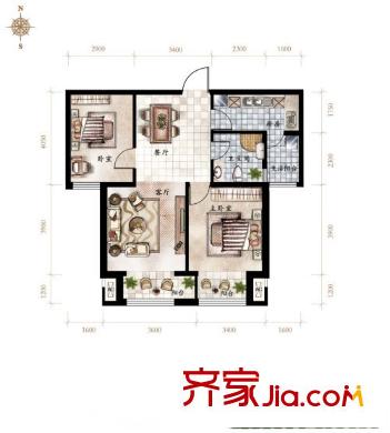 雅山新天地三期C3戶型2室2廳1衛(wèi)99.17平 2室2廳1衛(wèi)1廚