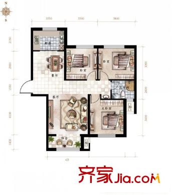 雅山新天地三期C2戶3室2廳1衛(wèi)123.67平 3室2廳1衛(wèi)1廚