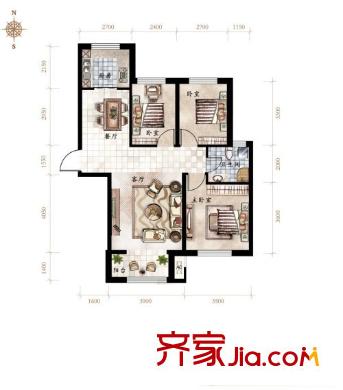 雅山新天地三期D2戶型3室2廳1衛(wèi)106.23平 3室2廳1衛(wèi)1廚