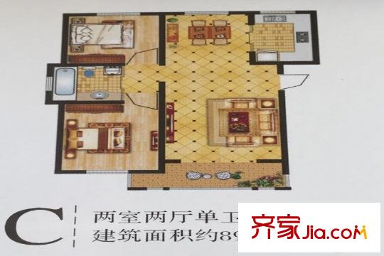 一品尚都C戶(hù)型 兩室兩廳一衛(wèi) 89-91.5平方米 2室2廳1衛(wèi)1廚
