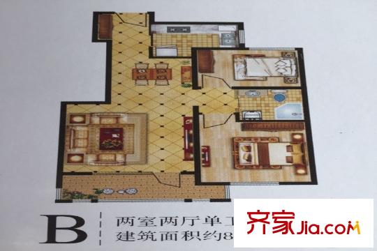 一品尚都B戶(hù)型 兩室兩廳一衛(wèi) 80-84平方米 2室2廳1衛(wèi)1廚