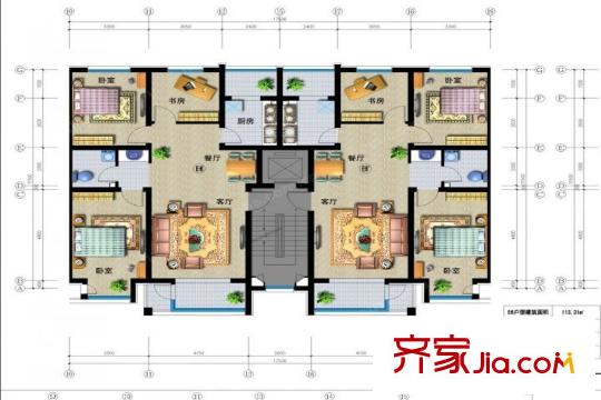富友國際花園三室兩廳一衛(wèi)113.31平方米 3室2廳1衛(wèi)1廚