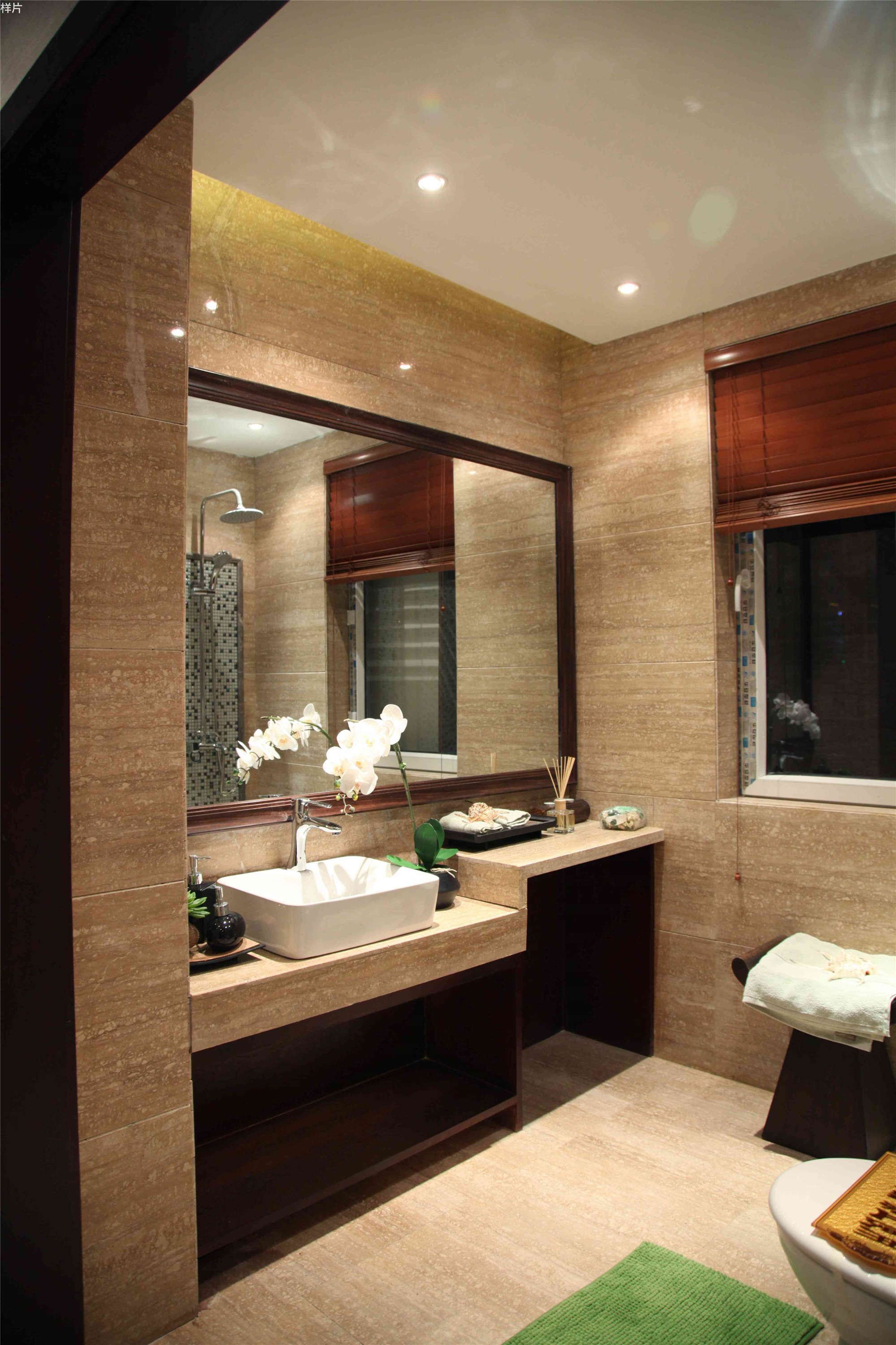 东南亚风格,三居室装修,20万以上装修,140平米以上装修,卫生间,洗手台,暖色调