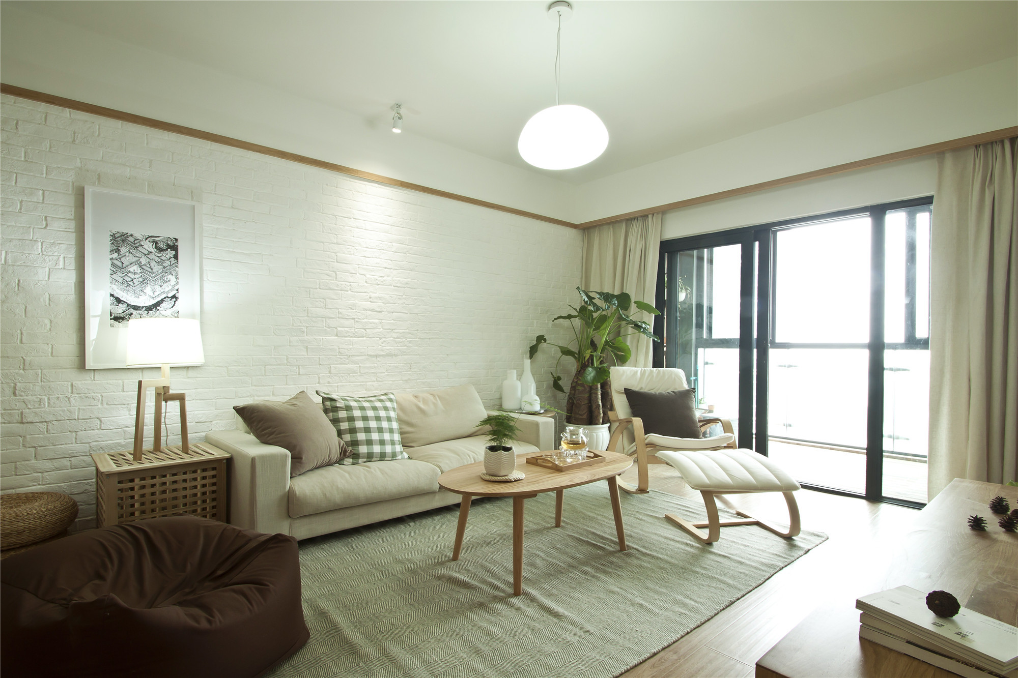 二居室装修,70平米装修,5-10万装修,客厅,日式风格,沙发背景墙,白色