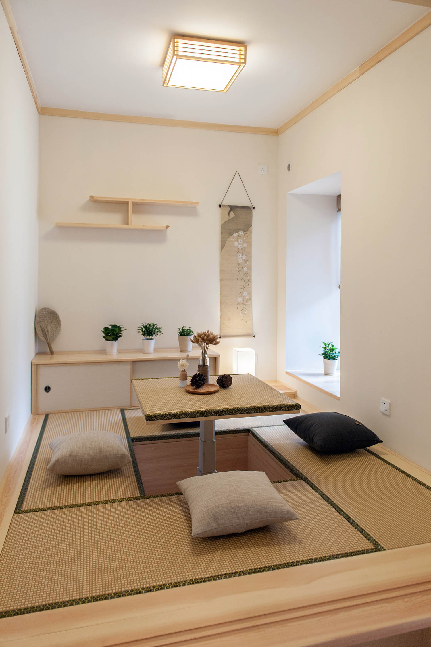 日式风格,10-15万装修,90平米装修,三居室装修,榻榻米,原木色,白色,茶室