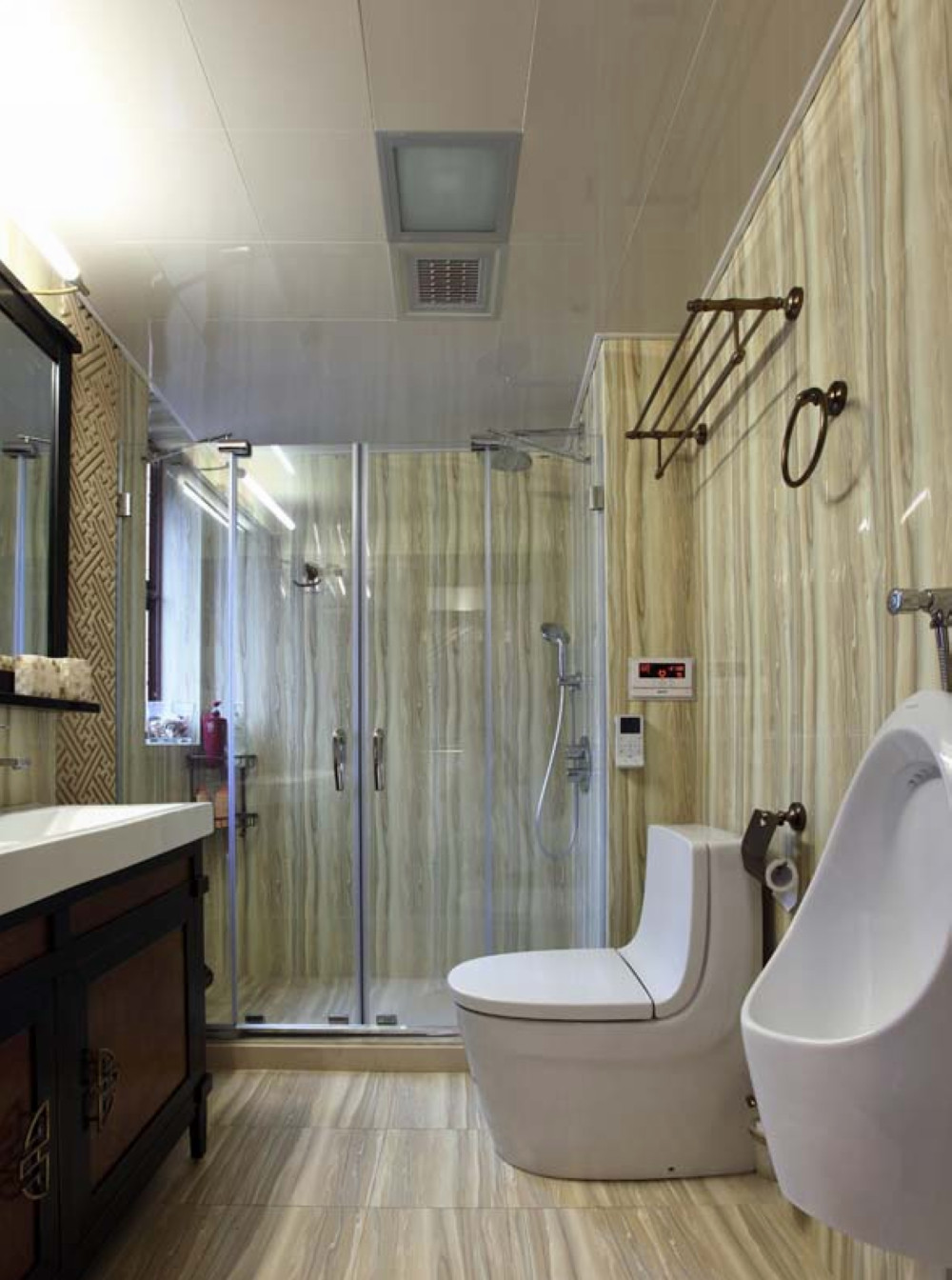 中式风格,140平米以上装修,20万以上装修,三居室装修,卫生间,淋浴房,暖色调