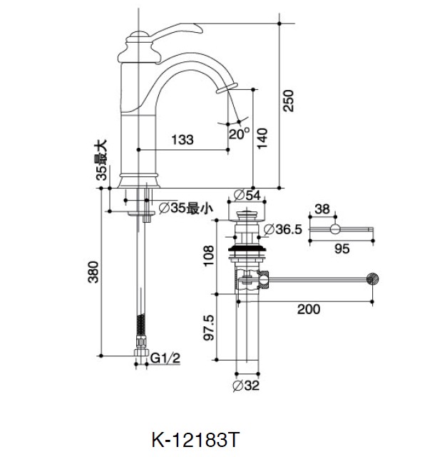 科勒kohler 菲尔法斯单把碗盆龙头k-12183t-cp