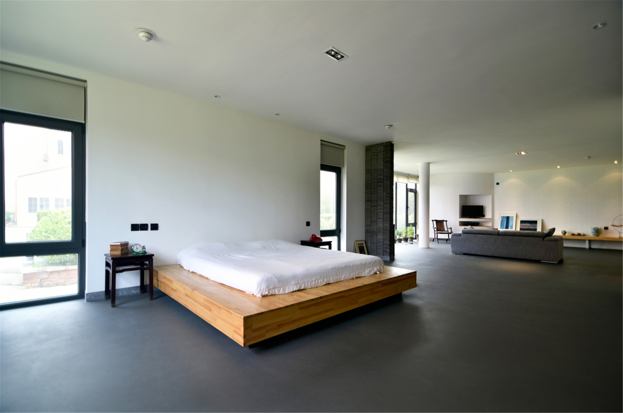 简约风格,一居室装修,5-10万装修,140平米以上装修,卧室,背景墙,白色,灰色