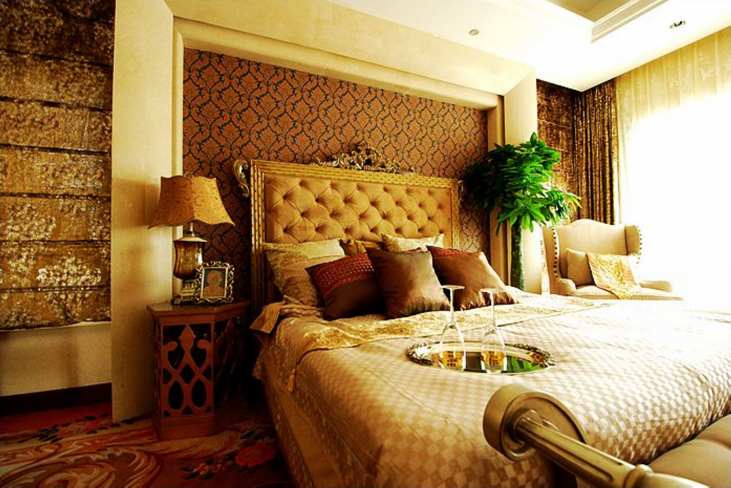 欧式风格,别墅装修,豪华型装修,140平米以上装修,卧室,卧室背景墙,咖啡色