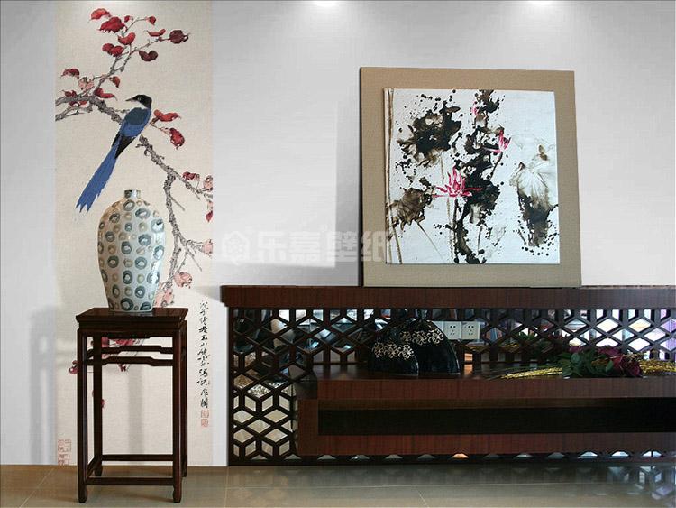 乐嘉大型墙纸定制 工笔画花鸟0707-1 电视玄关