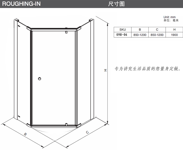 dvi 谛唯卫浴 钻石型平开门标准淋浴房 整体浴房 送石