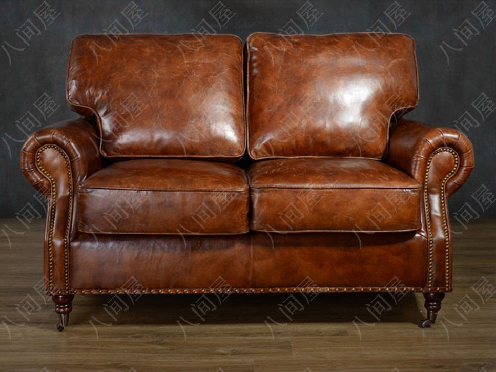 八间屋 美式乡村皮艺单人沙发法式欧式真皮沙