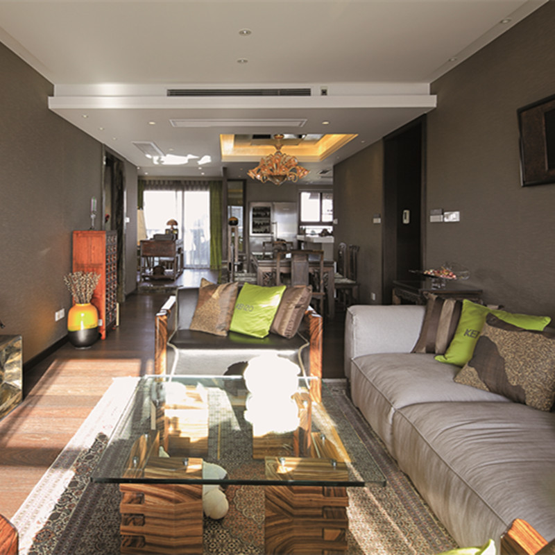 东南亚风格,20万以上装修,140平米以上装修,大户型,客厅,沙发,背景墙,灰色