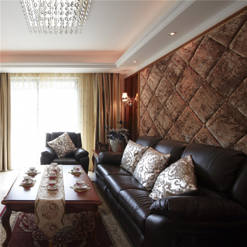 二居室装修,120平米装修,15-20万装修,客厅,沙发,新古典风格,沙发背景墙,咖啡色