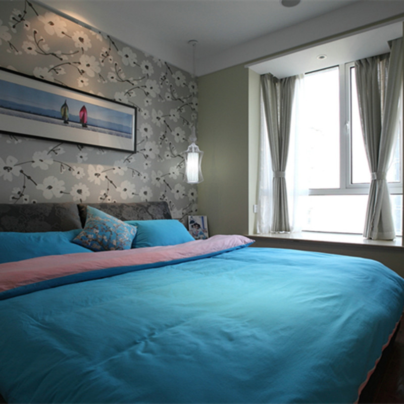 二居室装修,10-15万装修,90平米装修,卧室,混搭风格,蓝色,床上用品