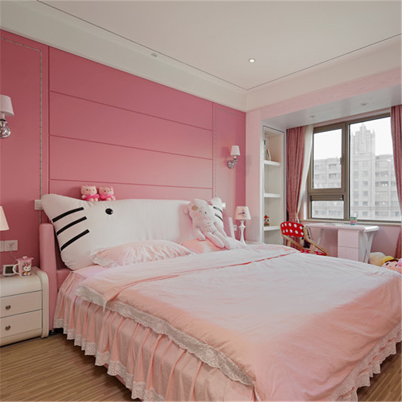 三居室装修,20万以上装修,140平米以上装修,儿童房,卧室背景墙,床上用品,粉色