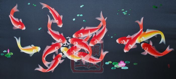 顾氏手工 十六鱼001苏绣