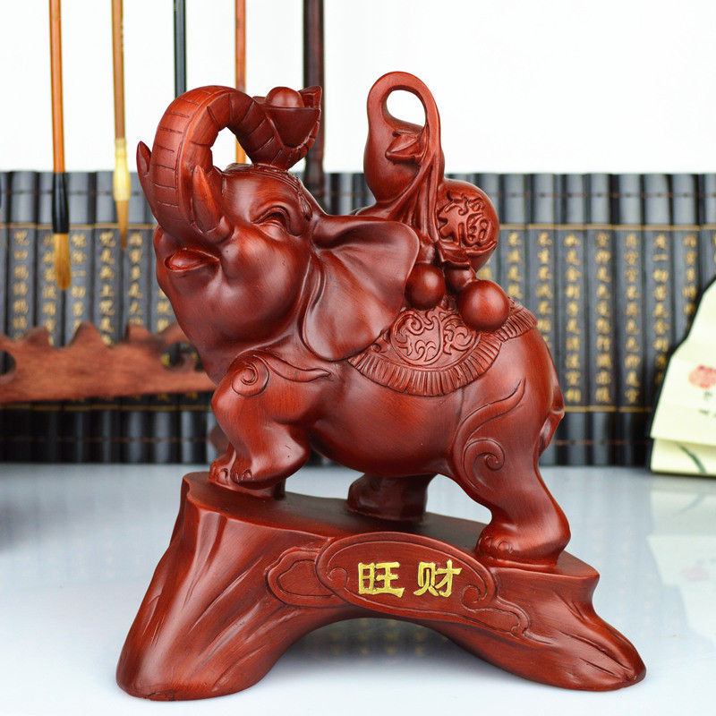 smf 纳福旺财吉象一对树脂动物桌面摆件招财现代中式
